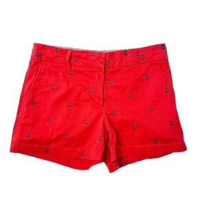 British Khaki Sz 6 Shorts Womens Embroidered Anchors Flat Front Red Nautical